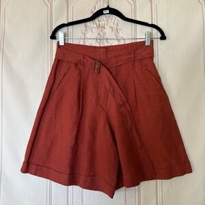 Max Mara 100% Linen Bermuda Shorts Brick Red Womens Size 4